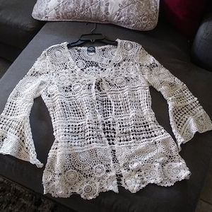 NWT women's white crochet open front cover up